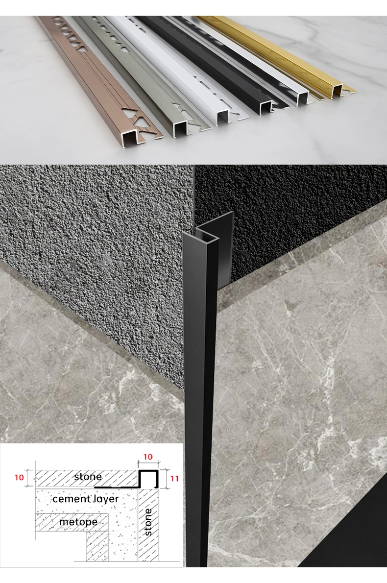 China Supplier Metal Profile Wall Strip Ceramic Tile Floating Floor Perimeter Trim Outside Corner Edge Aluminium Tile Trim 12mm