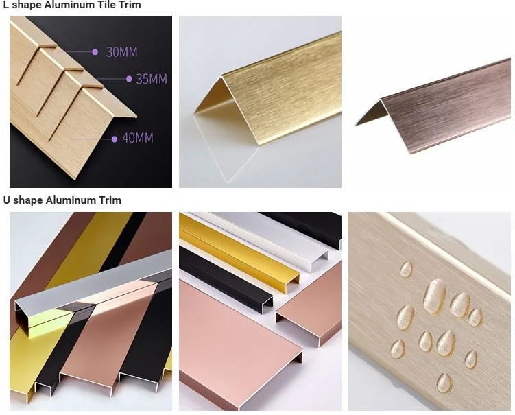 Gold Curved Flexible Black Chrome Brass Strip Ceramic Floor Border Profile Tile Trim Aluminum